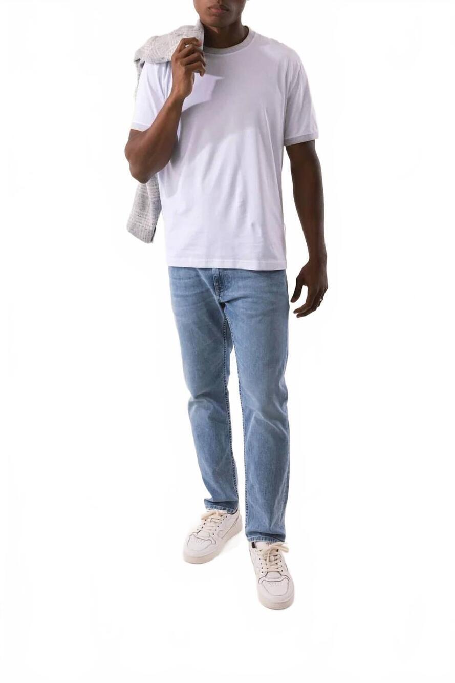 NEW ELEVENTY giza cotton tipping on collar tee in white/light gray